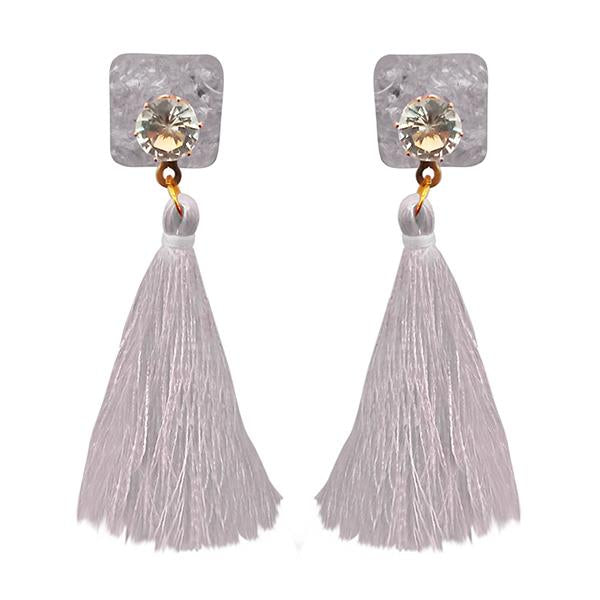 Jeweljunk Gold Plated White Thread Tassel Earrings - 1313303E