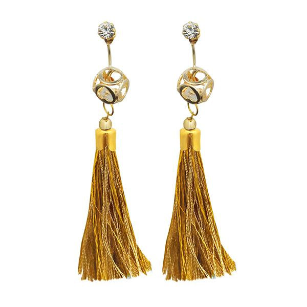 Jeweljunk Gold Plated Beige Thread Tassel Earrings - 1313304F