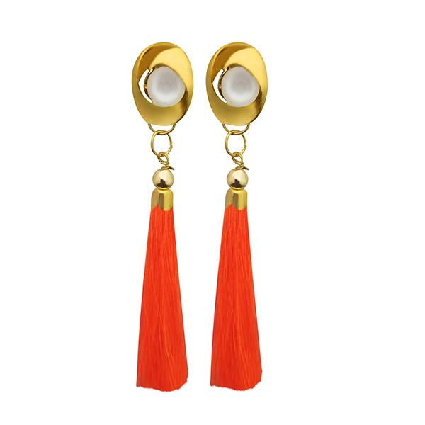 Tip Top Fashions Gold Plated Orange Thread Tassel Earrings - 1313305A