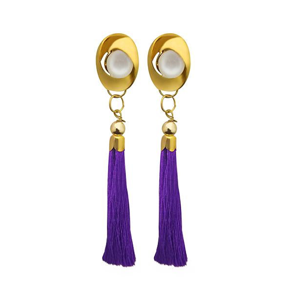 Jeweljunk Purple Thread Gold Plated Tassel Earrings - 1313305C