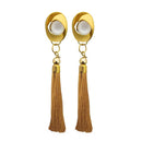 Jeweljunk Gold Plated Beige Thread Tassel Earrings - 1313305D