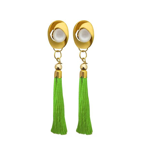 Jeweljunk Green Thread Gold Plated Tassel Earrings - 1313305E