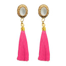 Jeweljunk Gold Plated Pink Thread Tassel Earrings - 1313306A