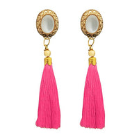 Jeweljunk Gold Plated Pink Thread Tassel Earrings - 1313306A