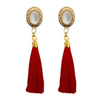 Jeweljunk Maroon Thread Gold Plated Tassel Earrings - 1313306C