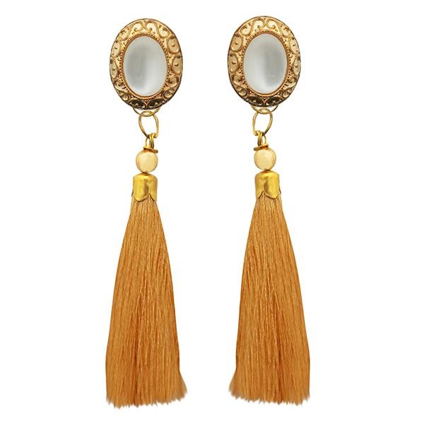 Tip Top Fashions Gold Plated Beige Thread Tassel Earrings - 1313306D