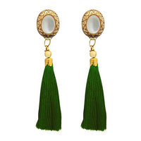 Jeweljunk Green Thread Gold Plated Tassel Earrings - 1313306E