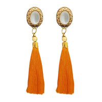 Jeweljunk Gold Plated Orange Thread Tassel Earrings - 1313306F