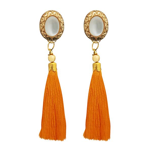 Jeweljunk Gold Plated Orange Thread Tassel Earrings - 1313306F