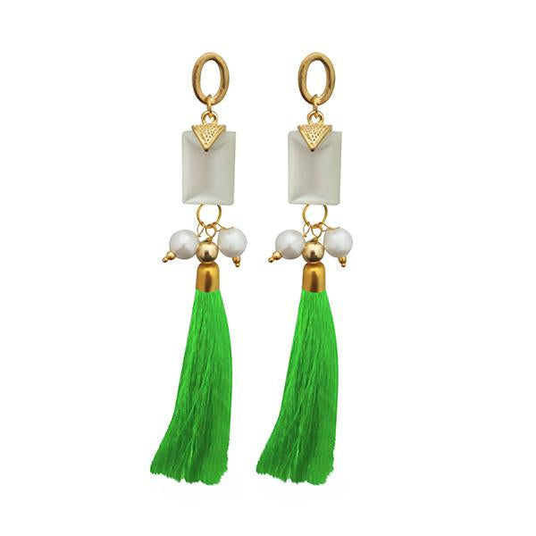 Jeweljunk Green Thread Gold Plated Tassel Earrings - 1313307C