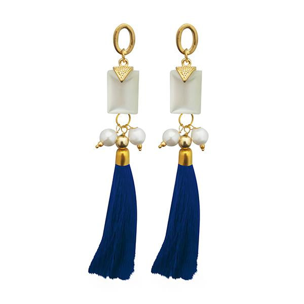 Jeweljunk Gold Plated Blue Thread Tassel Earrings - 1313307F