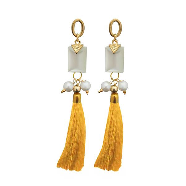 Jeweljunk Gold Plated Brown Thread Tassel Earrings - 1313307H