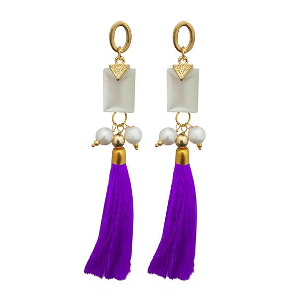 Jeweljunk Gold Plated Purple Thread Tassel Earrings - 1313307I