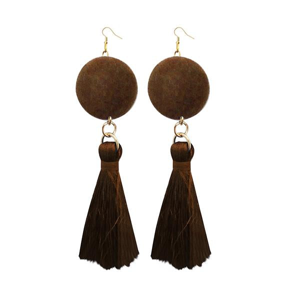 Jeweljunk Gold Plated Brown Thread Tassel Earrings - 1313308C