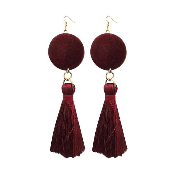 Jeweljunk Maroon Thread Gold Plated Tassel Earrings - 1313308E