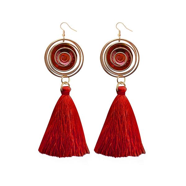 Jeweljunk Maroon Thread Gold Plated Tassel Earrings - 1313309C