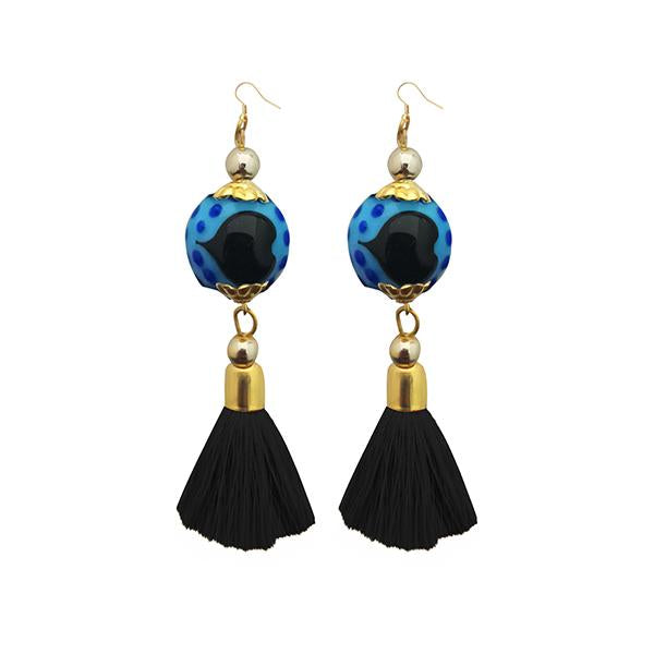Tip Top Fashions Black Thread Gold Plated Tassel Earrings - 1313310B