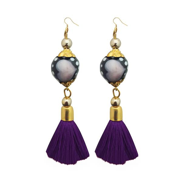 Tip Top Fashions Gold Plated Purple Thread Tassel Earrings - 1313310E