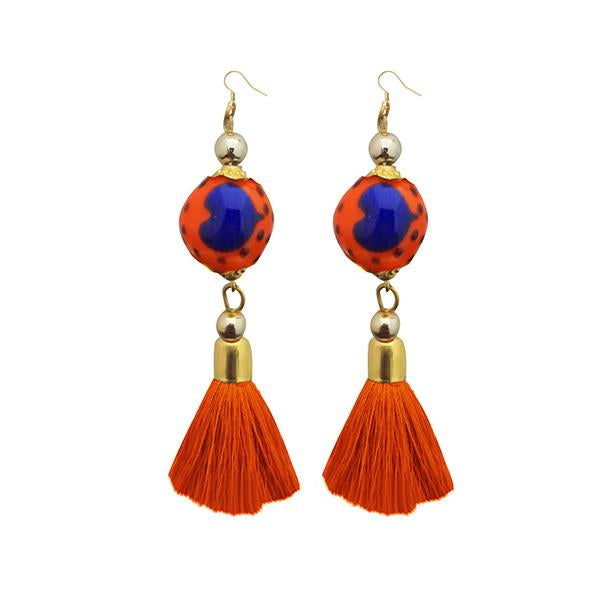 Tip Top Fashions Orange Thread Gold Plated Tassel Earrings - 1313310F