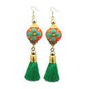 Jeweljunk Green Thread Gold Plated Tassel Earrings - 1313312B