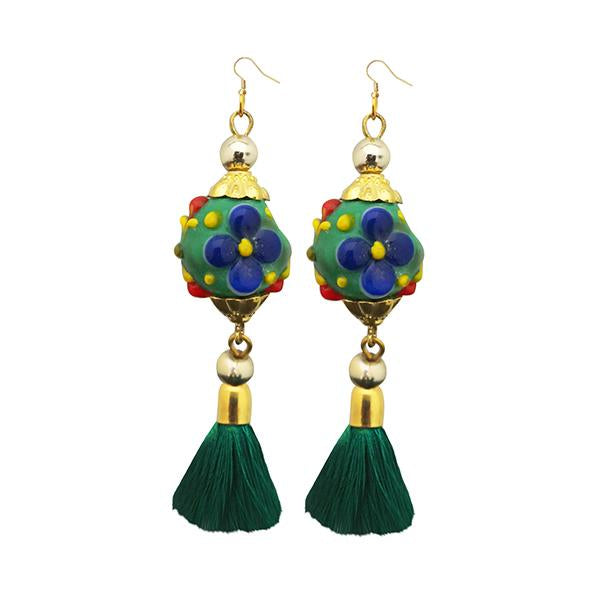 Tip Top Fashions Green Thread Gold Plated Tassel Earrings - 1313312E