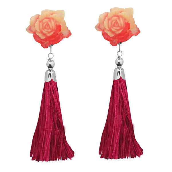 Jeweljunk Gold Plated Pink Thread Tassel Earrings - 1313313A