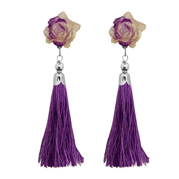 Jeweljunk Gold Plated Purple Thread Tassel Earrings - 1313313B