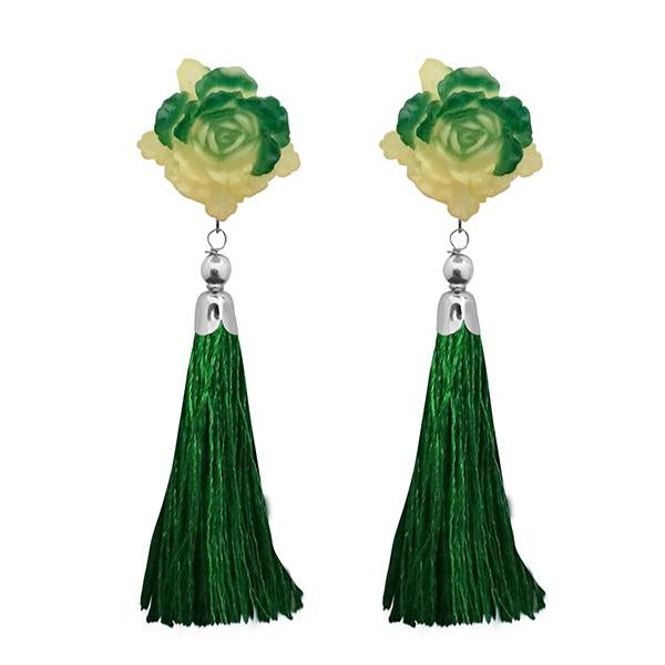Tip Top Fashions Green Thread Gold Plated Tassel Earrings - 1313313F