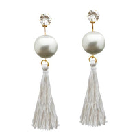 Jeweljunk White Thread Gold Plated Tassel Earrings - 1313314A