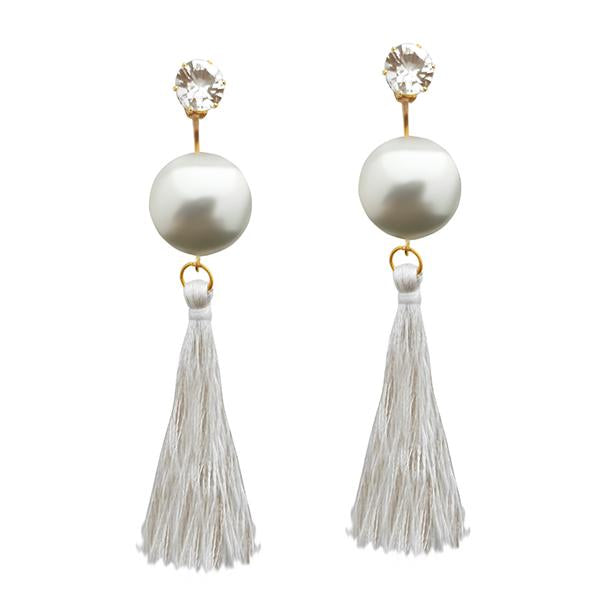 Jeweljunk White Thread Gold Plated Tassel Earrings - 1313314A