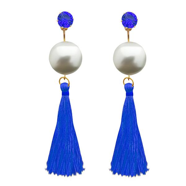 Jeweljunk Gold Plated Blue Thread Tassel Earrings - 1313314B