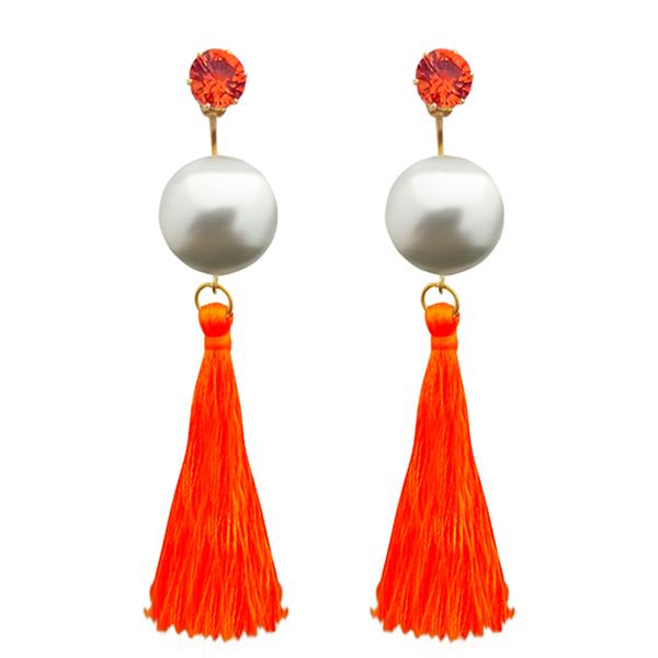 Tip Top Fashions Orange Thread Gold Plated Tassel Earrings - 1313314D