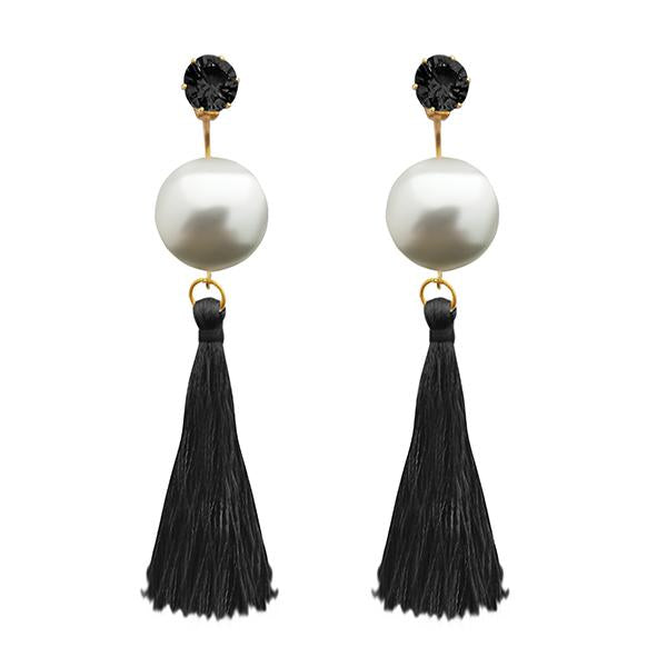 Jeweljunk Black Thread Gold Plated Tassel Earrings - 1313314F