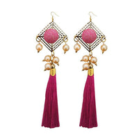 Jeweljunk Gold Plated Pink Thread Tassel Earrings - 1313316A