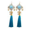 Jeweljunk Gold Plated Blue Thread Tassel Earrings - 1313316B