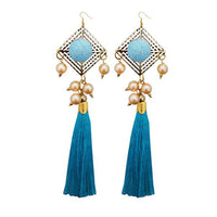 Jeweljunk Gold Plated Blue Thread Tassel Earrings - 1313316B