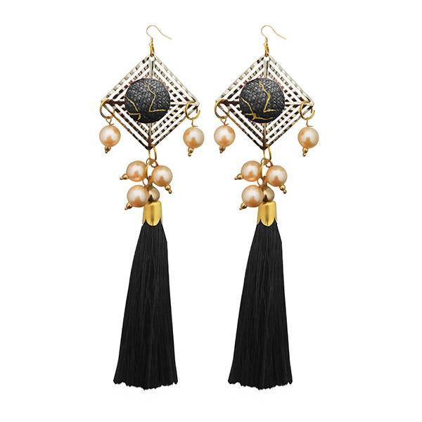 Jeweljunk Black Thread Gold Plated Tassel Earrings - 1313316D