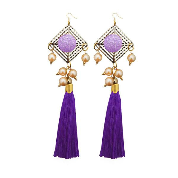 Jeweljunk Gold Plated Purple Thread Tassel Earrings - 1313316E