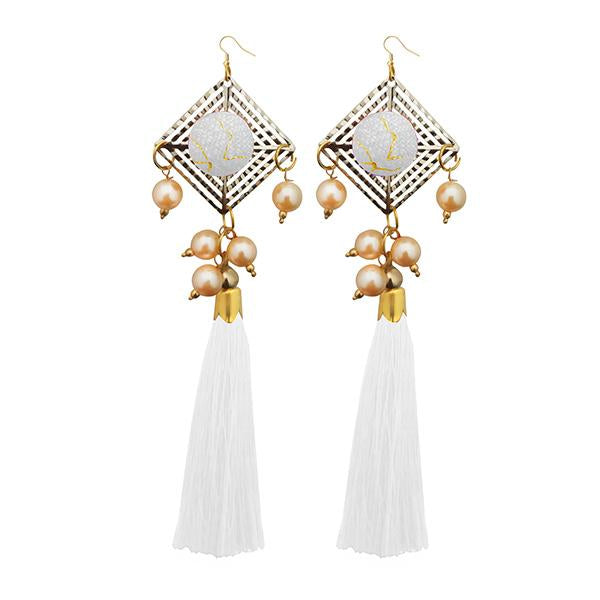 Tip Top Fashions White Thread Gold Plated Tassel Earrings - 1313316F