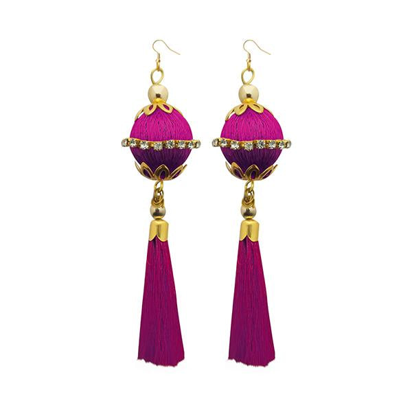 Jeweljunk Gold Plated Pink Thread Tassel Earrings - 1313317A