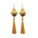 Jeweljunk Gold Plated Beige Thread Tassel Earrings - 1313317D