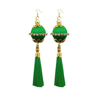 Jeweljunk Green Thread Gold Plated Tassel Earrings - 1313317E