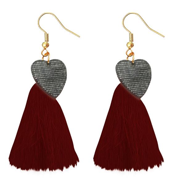 Tip Top Fashions Maroon Thread Gold Plated Tassel Earrings - 1313318E