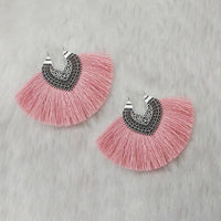 Jeweljunk Peach Thread Rhodium Plated Thread Earrings - 1313319A