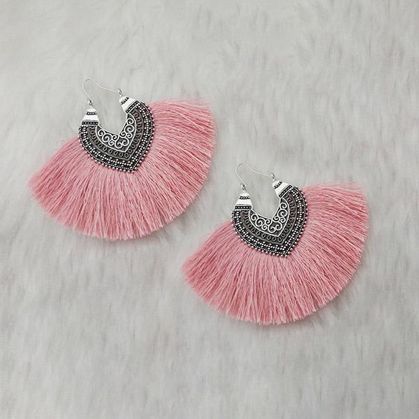 Jeweljunk Peach Thread Rhodium Plated Thread Earrings - 1313319A