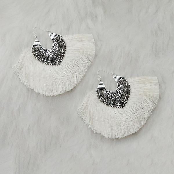 Jeweljunk White Thread Rodium Plated Thread Earrings - 1313319B