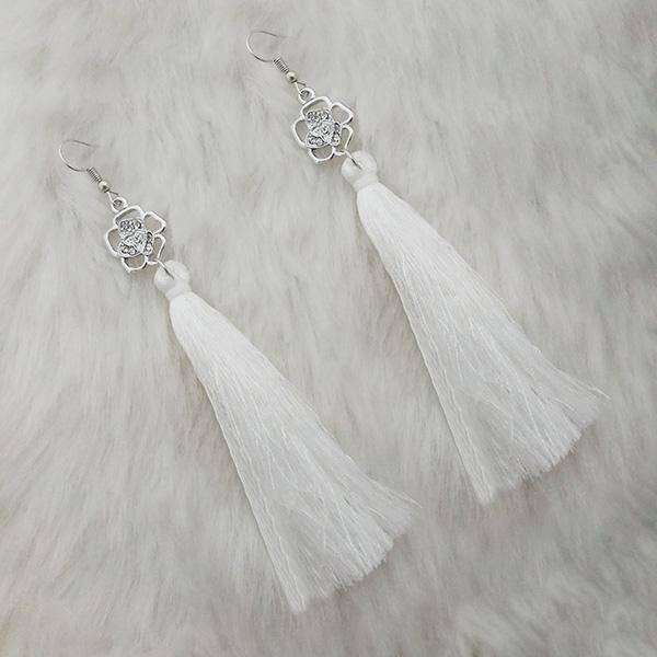 Tip Top Fashions White Thread Austrian Stone Tassel Earrings - 1313320E