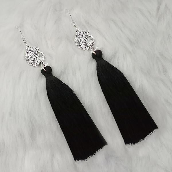 Jeweljunk Black Thread Peacock Design Tassel Earrings - 1313321B