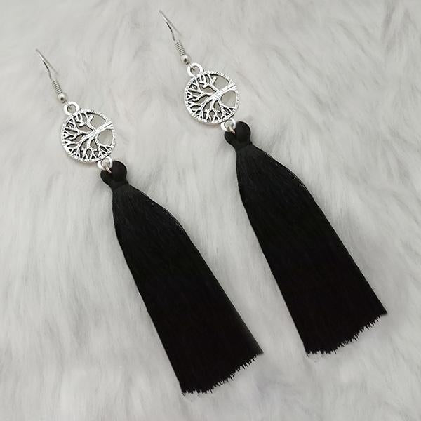 Tip Top Fashions Black Thread Rhodium Plated Tassel Earrings - 1313322B