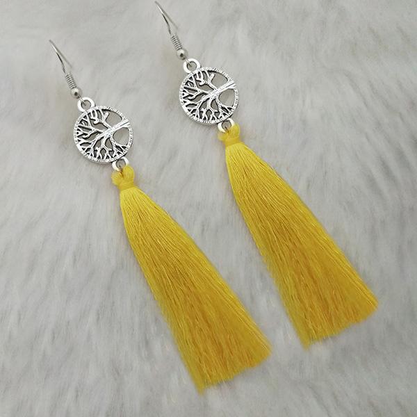 Tip Top Fashions Yellow Thread Rhodium Plated Tassel Earrings - 1313322C